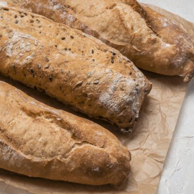 high-view-loaves-bread-baking-paper